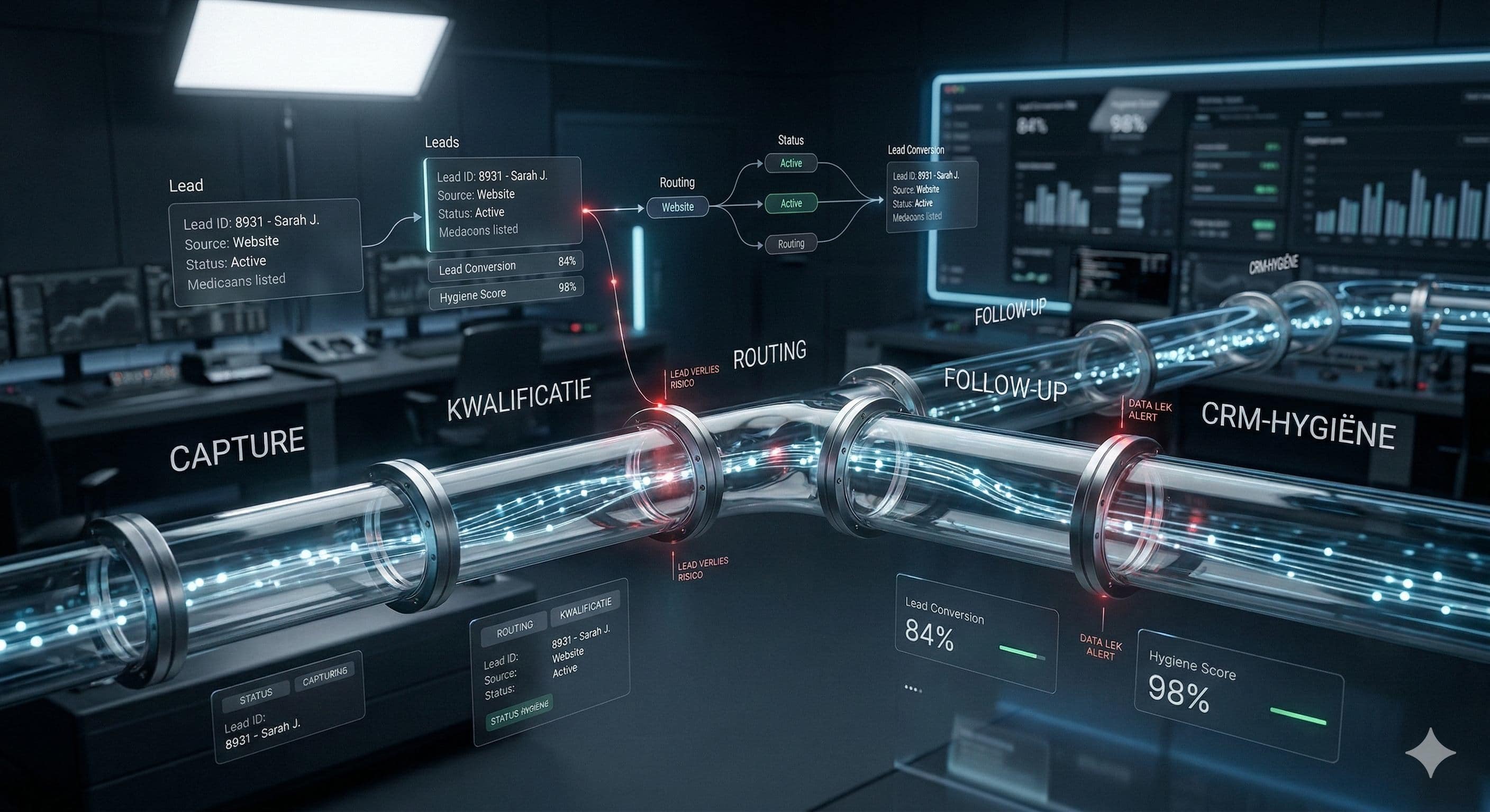 Schoon pijplijnstroomdiagram met vijf fasen van capture tot close